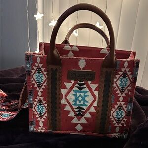 Wrangler Geometric Red and Brown Tote